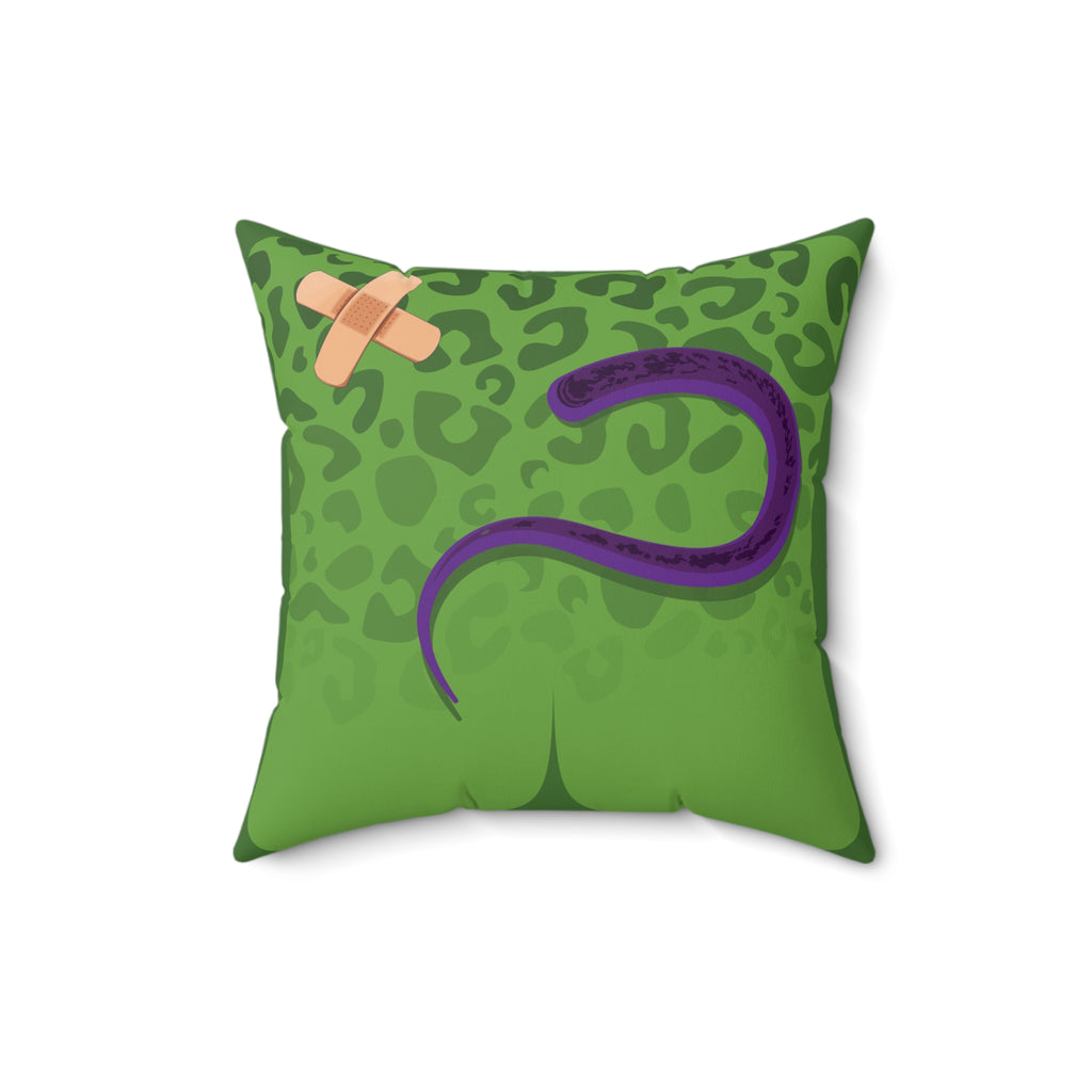 Green Monster Themed Faux Suede Square Pillow - Kids Room Decor Playful