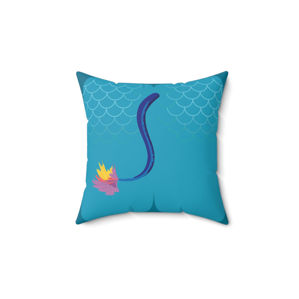 Blue Monster Themed Faux Suede Square Pillow - Kids Room Decor Playful