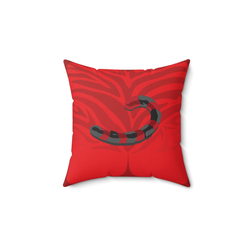 Red Monster Themed Faux Suede Square Pillow - Kids Room Decor Playful