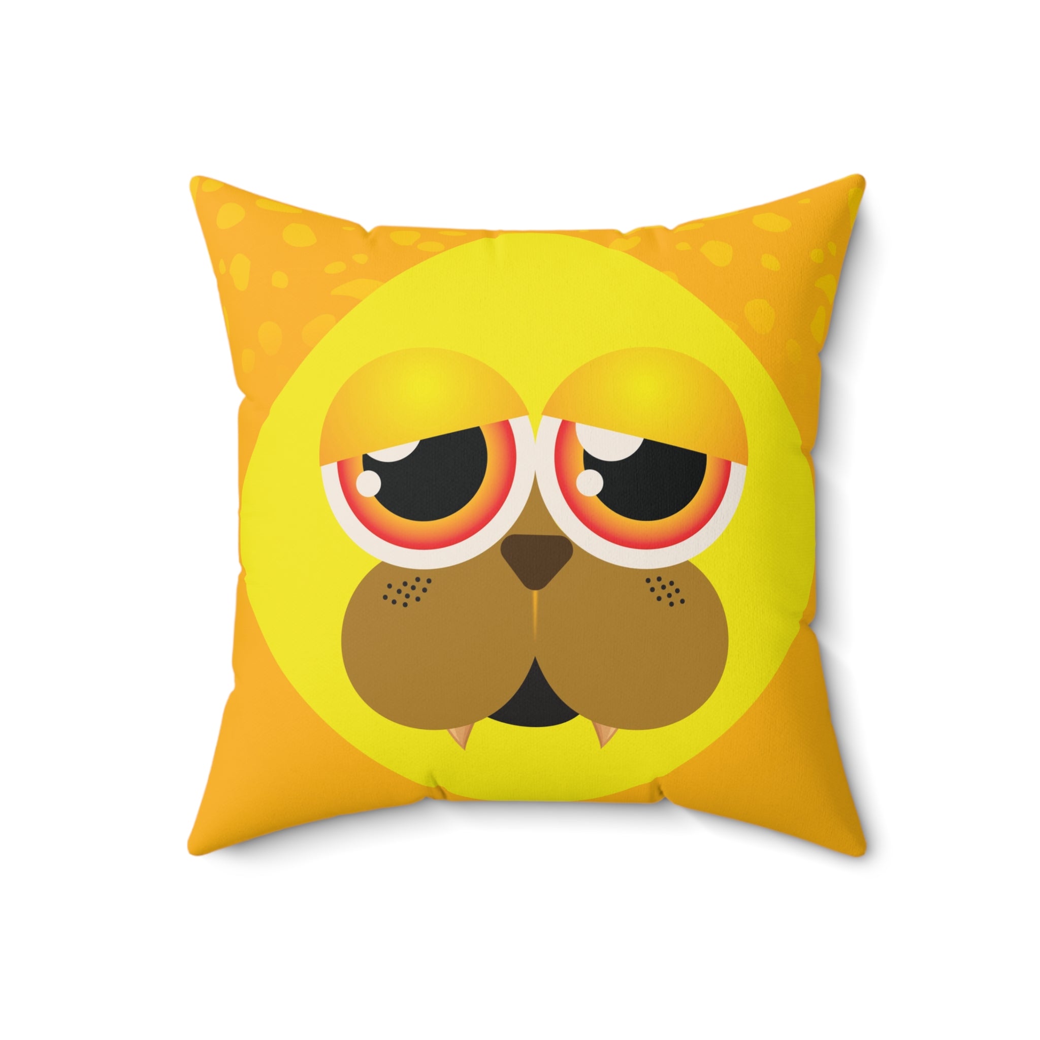 Yellow Monster Themed Faux Suede Square Pillow - Kids Room Decor Playful