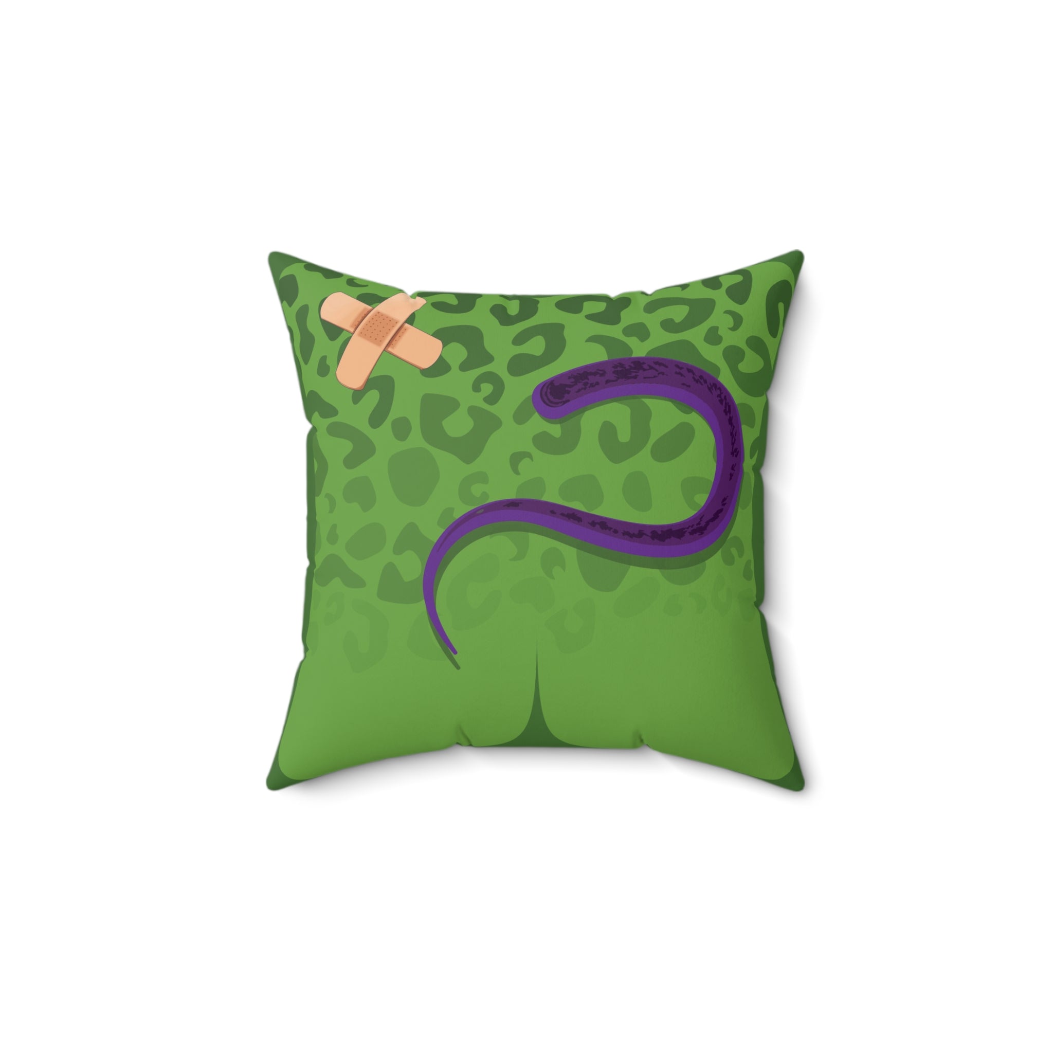 Green Monster Themed Faux Suede Square Pillow - Kids Room Decor Playful
