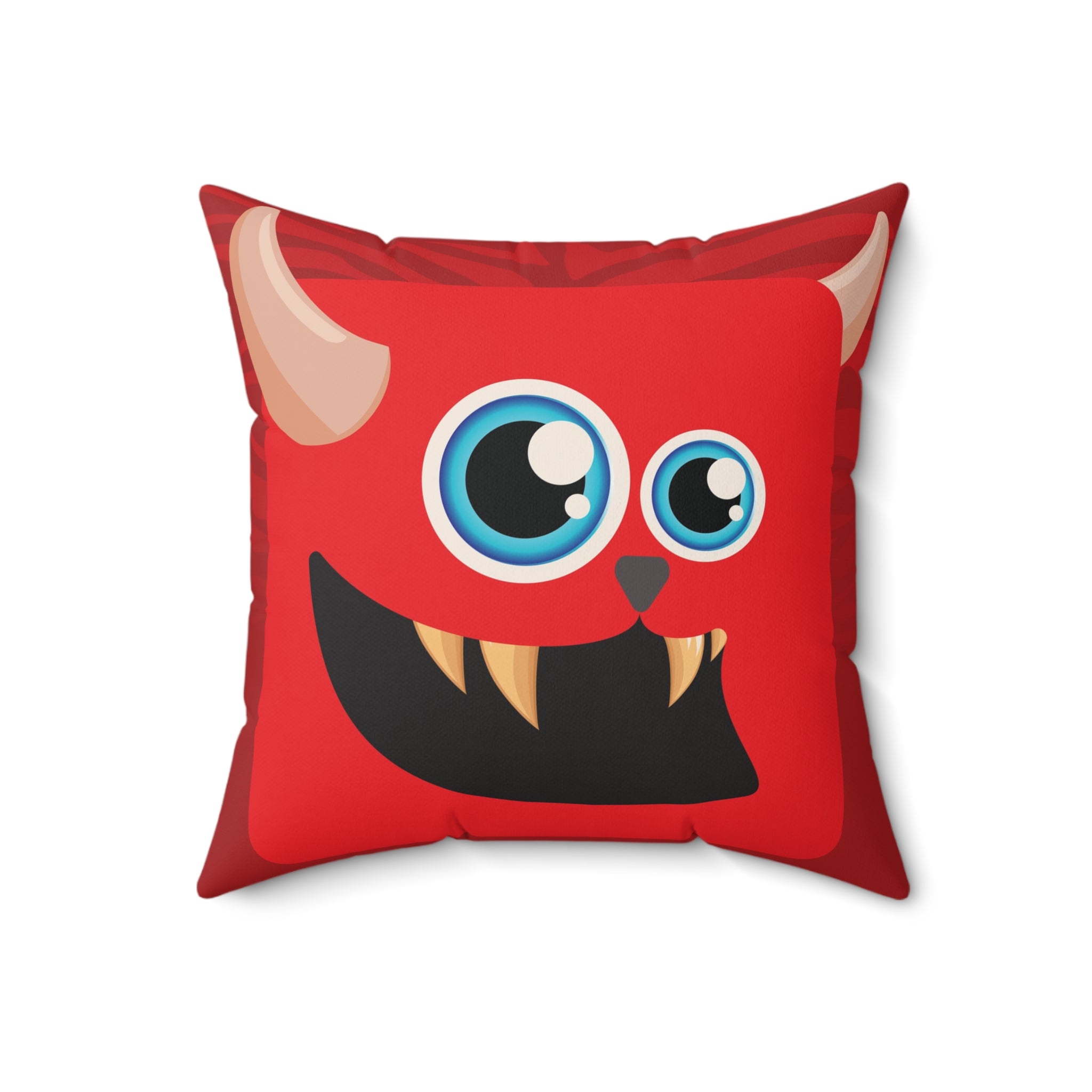 Red Monster Themed Faux Suede Square Pillow - Kids Room Decor Playful
