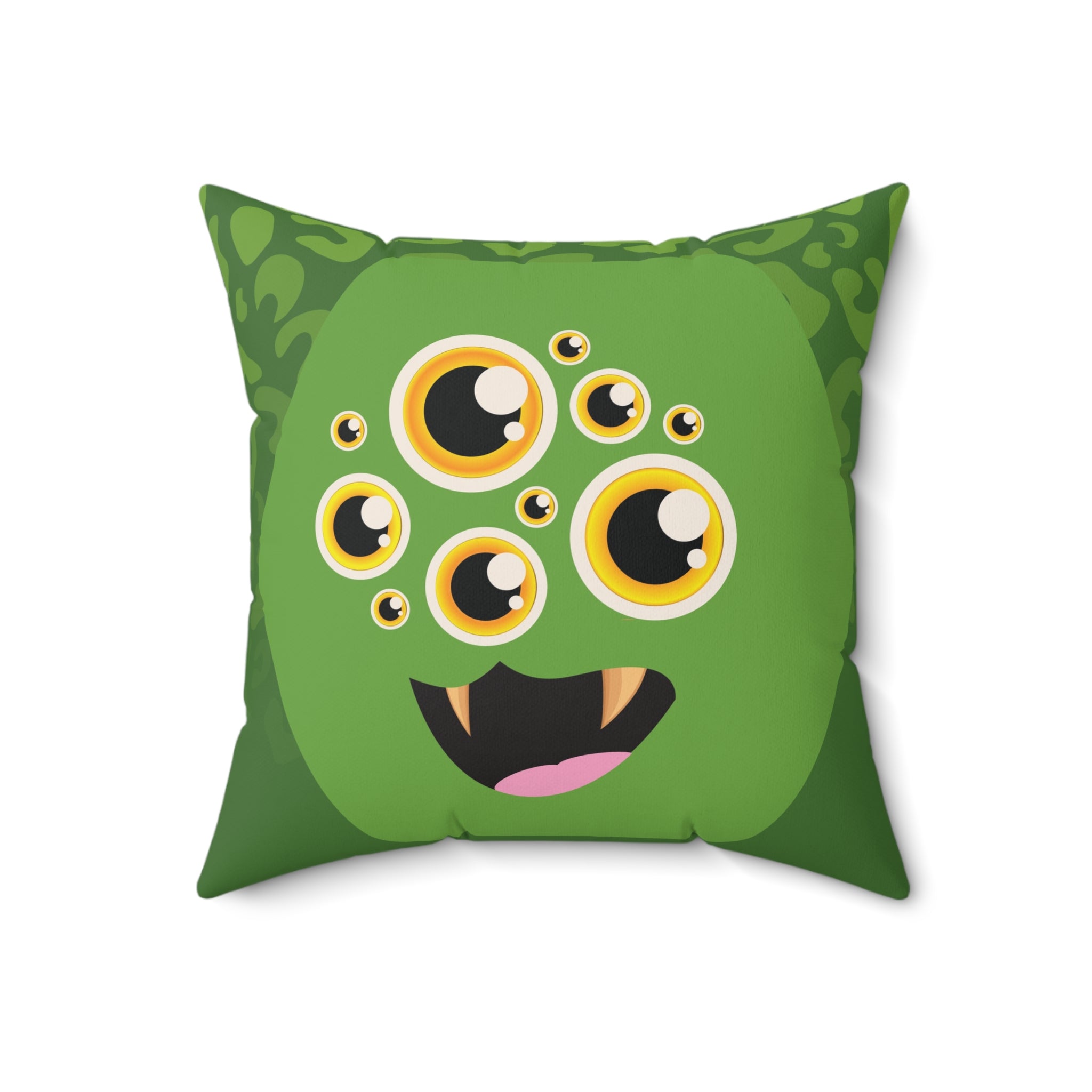 Green Monster Themed Faux Suede Square Pillow - Kids Room Decor Playful