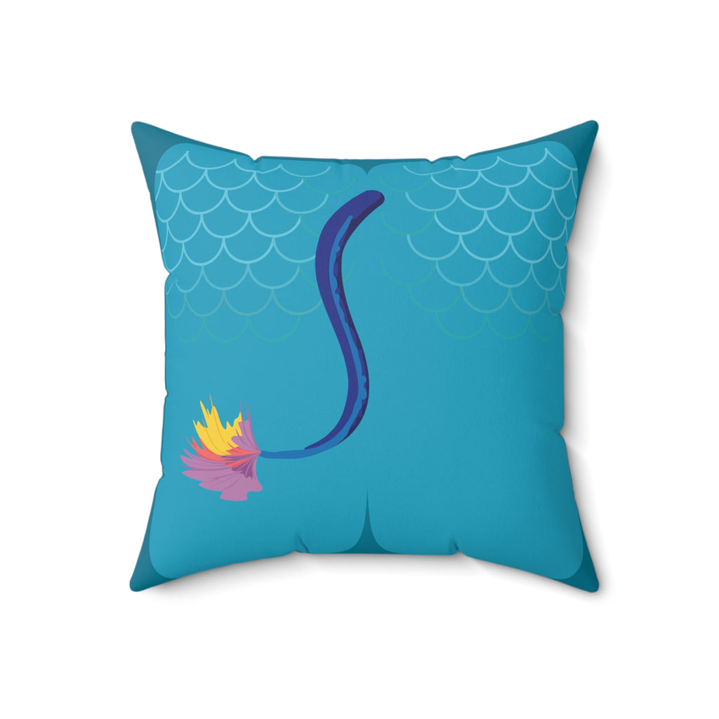 Blue Monster Themed Faux Suede Square Pillow - Kids Room Decor Playful