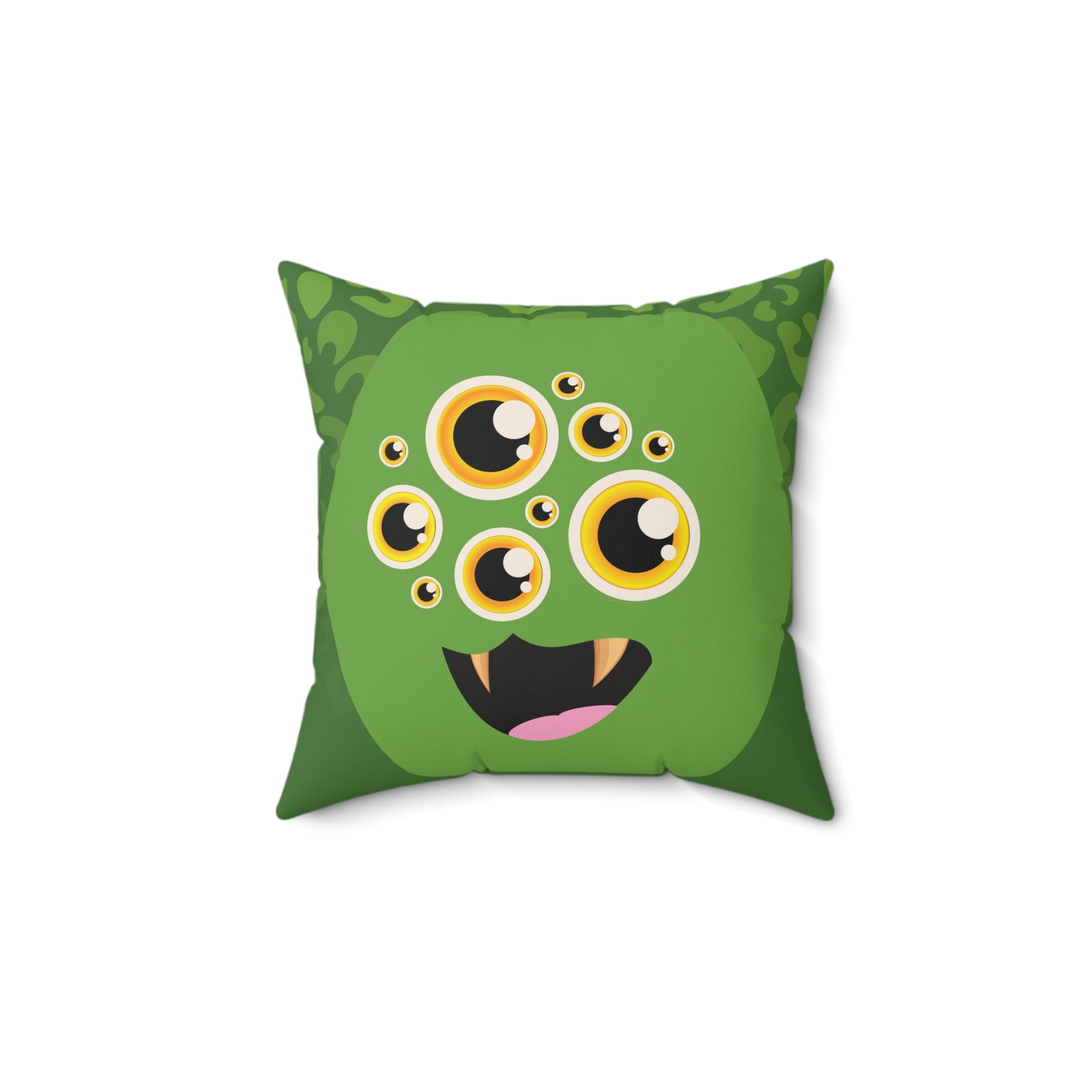 Green Monster Themed Faux Suede Square Pillow - Kids Room Decor Playful