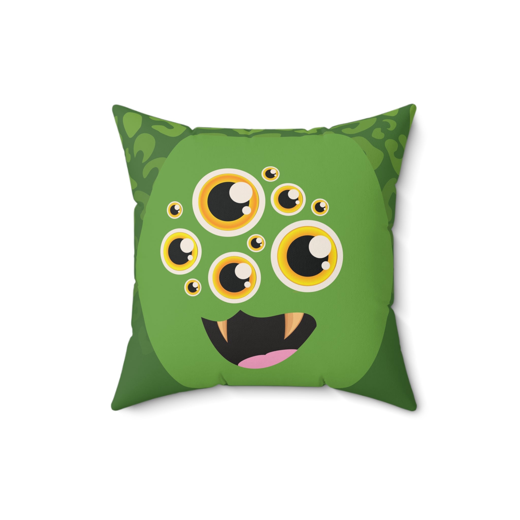 Green Monster Themed Faux Suede Square Pillow - Kids Room Decor Playful