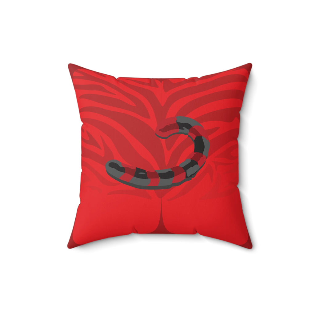 Red Monster Themed Faux Suede Square Pillow - Kids Room Decor Playful