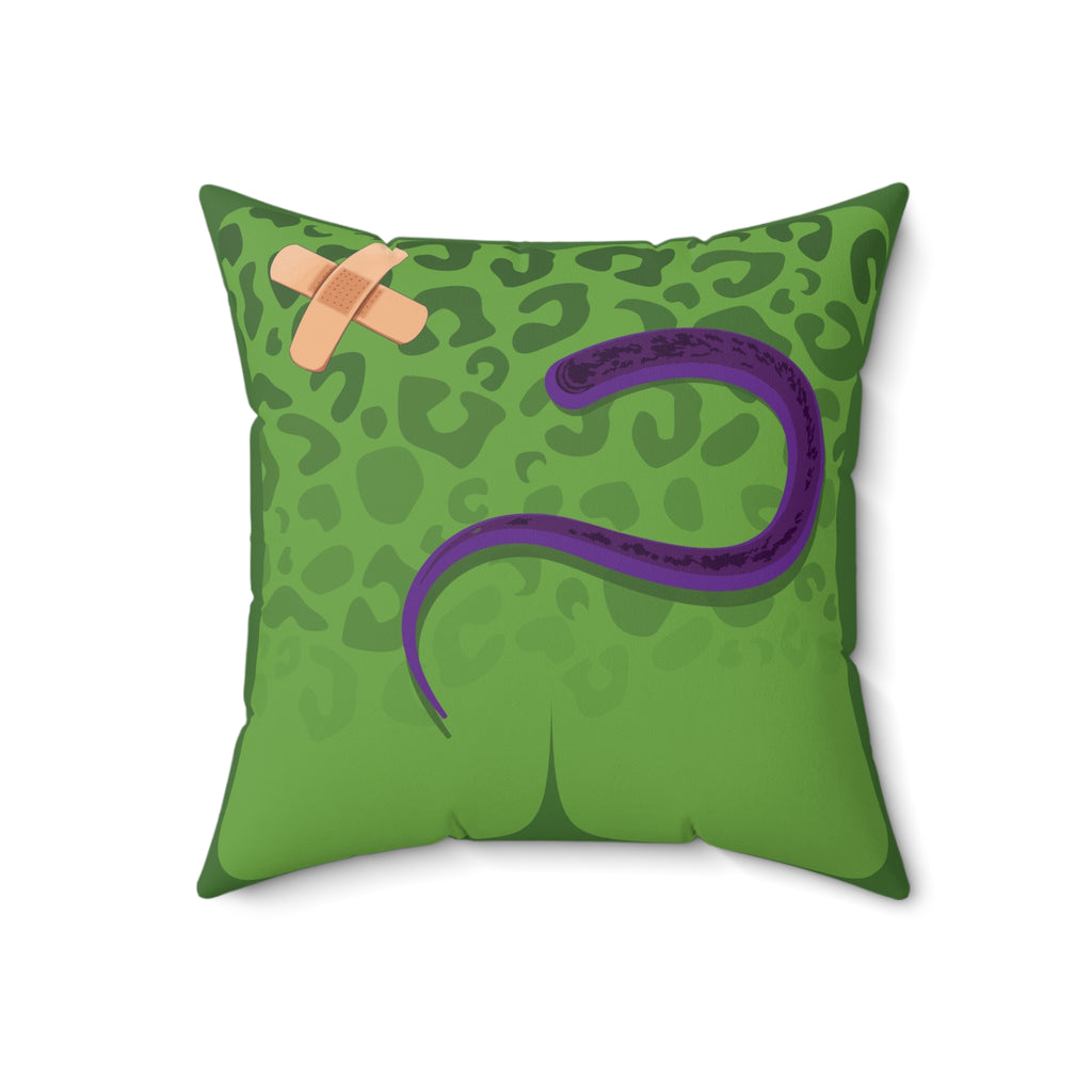 Green Monster Themed Faux Suede Square Pillow - Kids Room Decor Playful