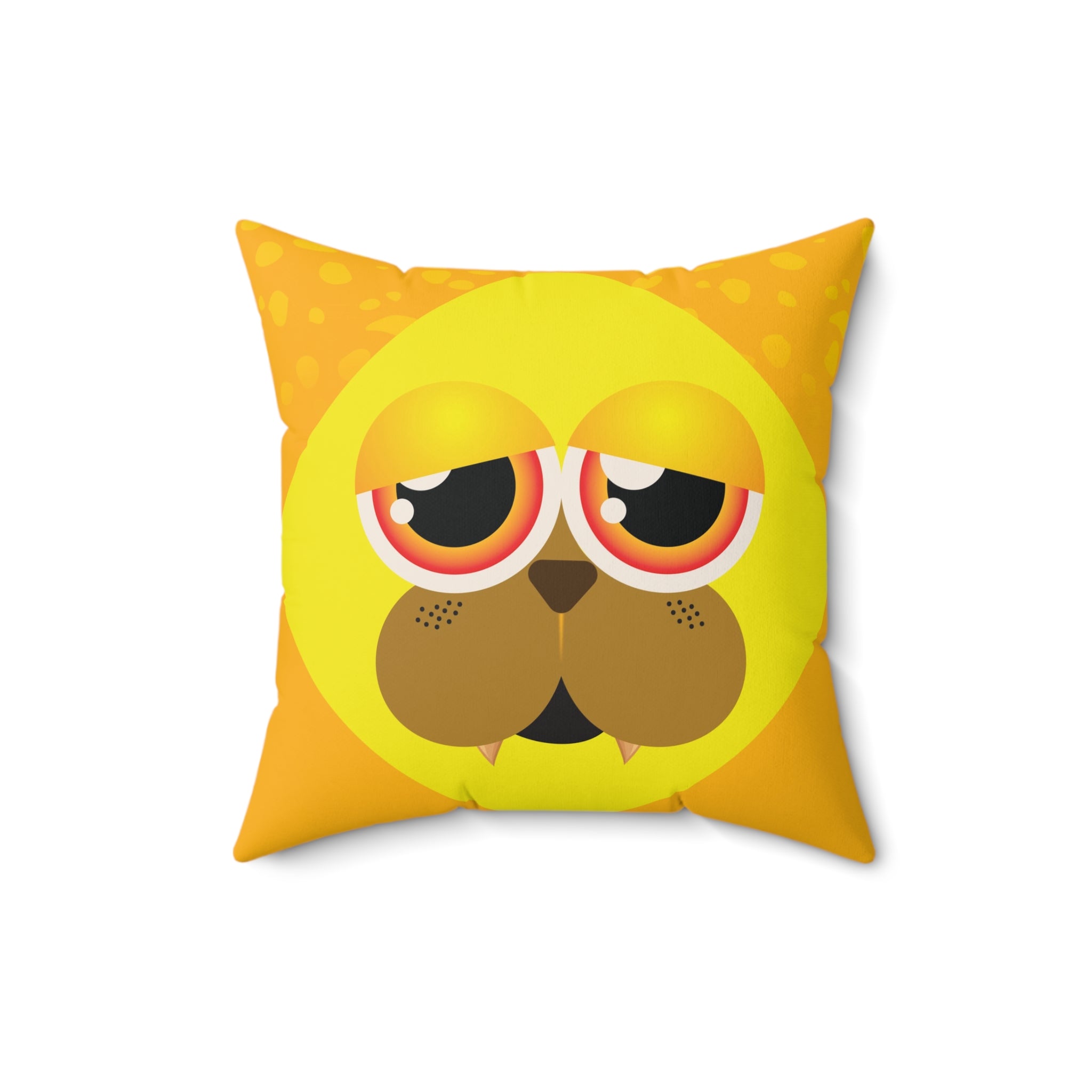 Yellow Monster Themed Faux Suede Square Pillow - Kids Room Decor Playful