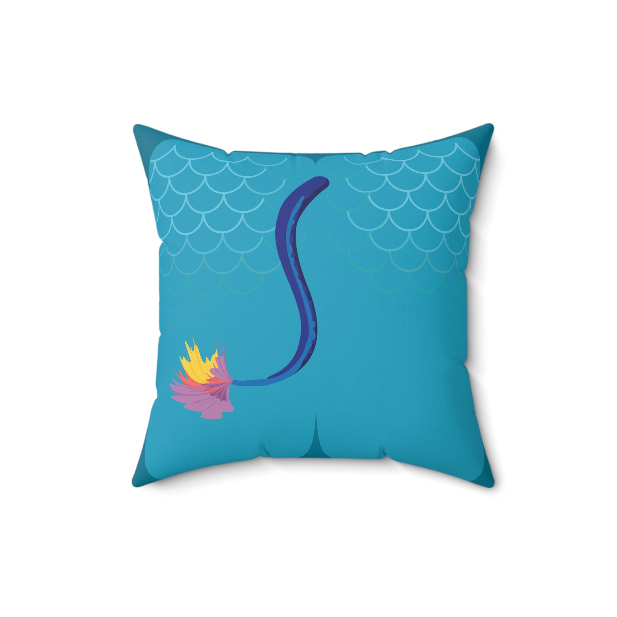 Blue Monster Themed Faux Suede Square Pillow - Kids Room Decor Playful