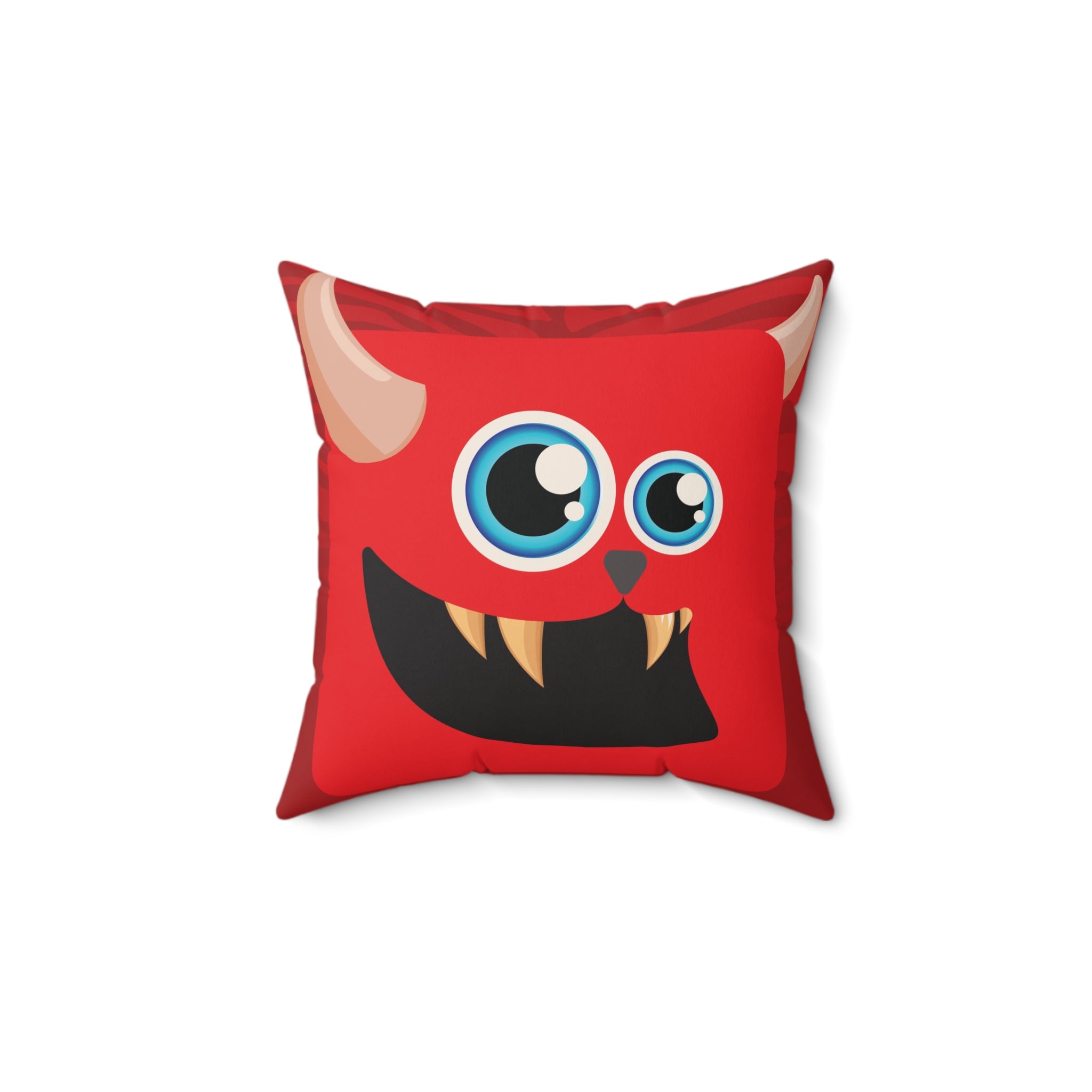 Red Monster Themed Faux Suede Square Pillow - Kids Room Decor Playful