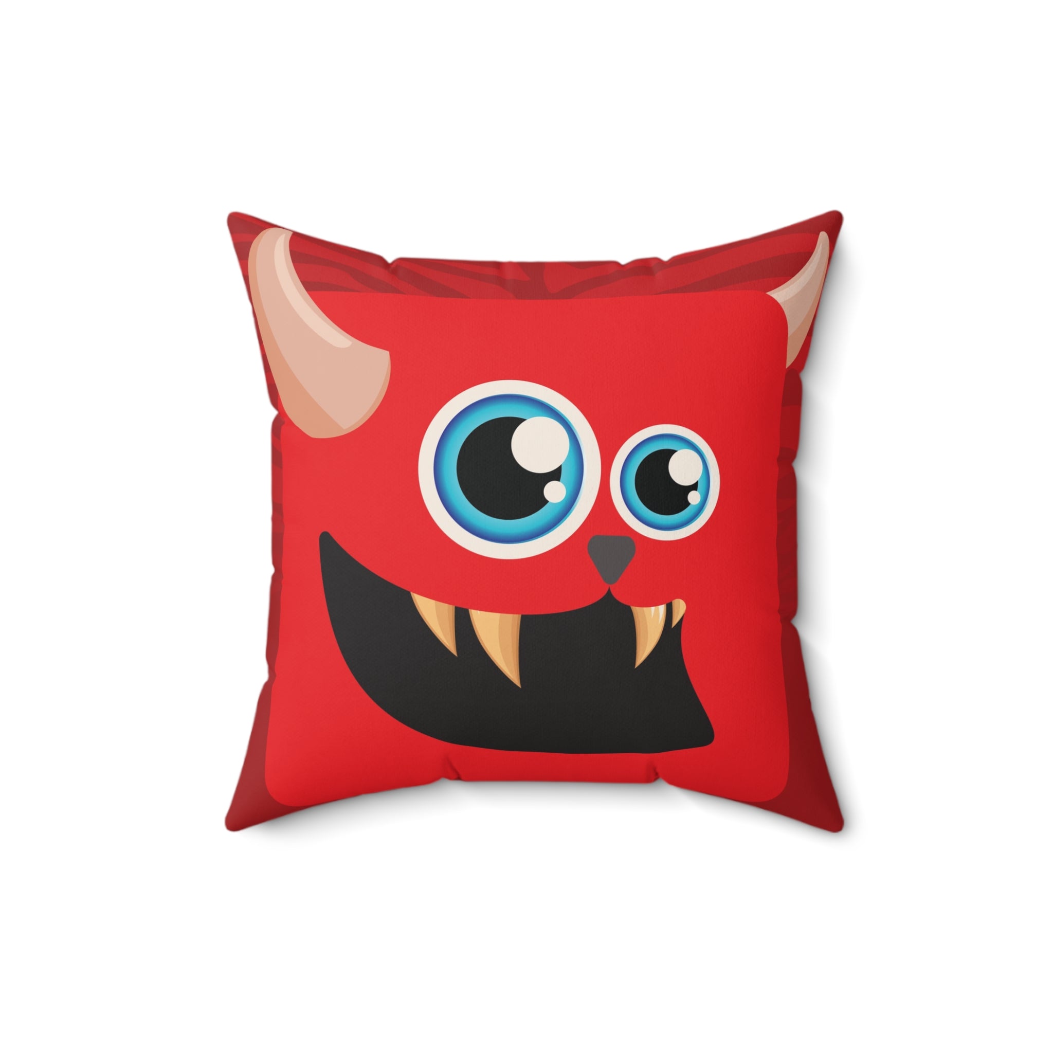 Red Monster Themed Faux Suede Square Pillow - Kids Room Decor Playful
