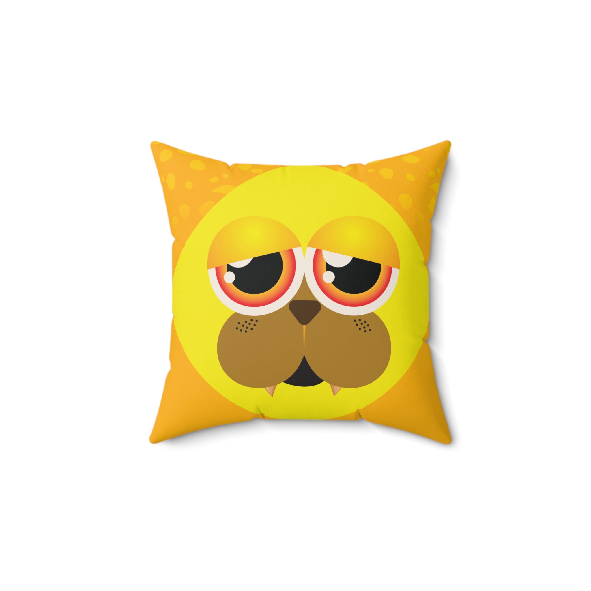 Yellow Monster Themed Faux Suede Square Pillow - Kids Room Decor Playful